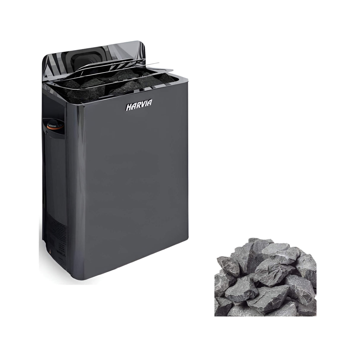 Harvia The Wall Stainless Steel Built-In Wall Mount Sauna Heater with Illuminated Controls & Sauna Stones