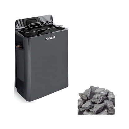 Harvia The Wall Stainless Steel Built-In Wall Mount Sauna Heater with Illuminated Controls & Sauna Stones