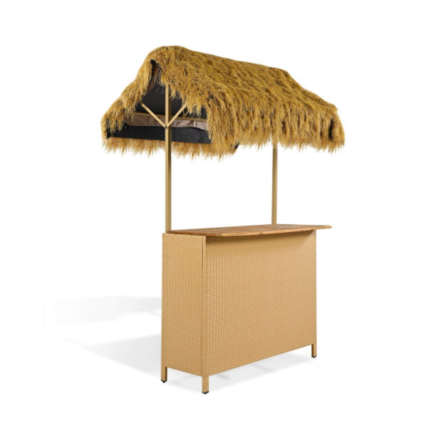 Alora 3-Piece Hawaiian Bar-Height Patio Set with Grass Canopy and Stools