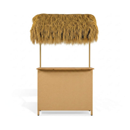 Alora 3-Piece Hawaiian Bar-Height Patio Set with Grass Canopy and Stools