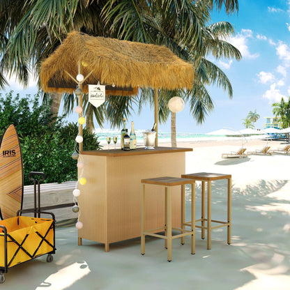 Alora 3-Piece Hawaiian Bar-Height Patio Set with Grass Canopy and Stools