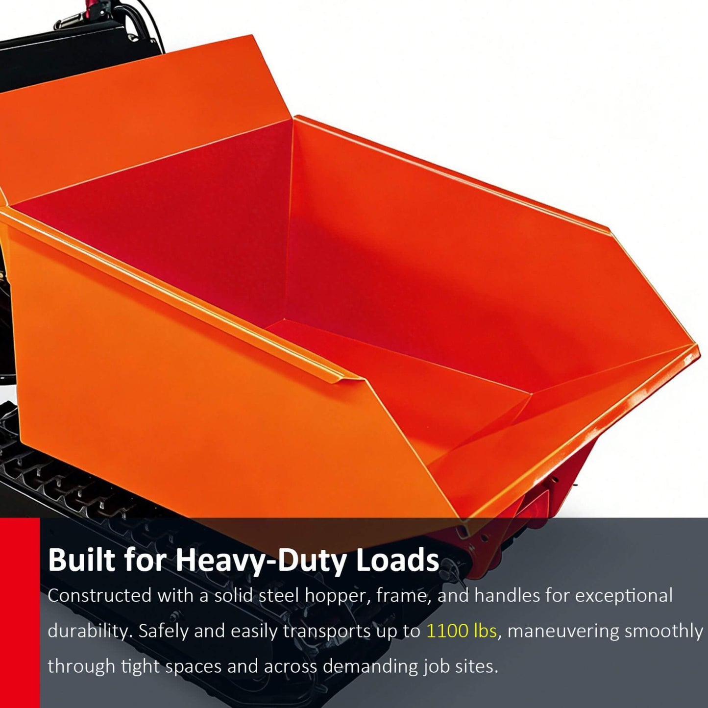 Heavy-Duty 1100LBS 10HP Gas-Powered Track Barrow with Hydraulic Assist
