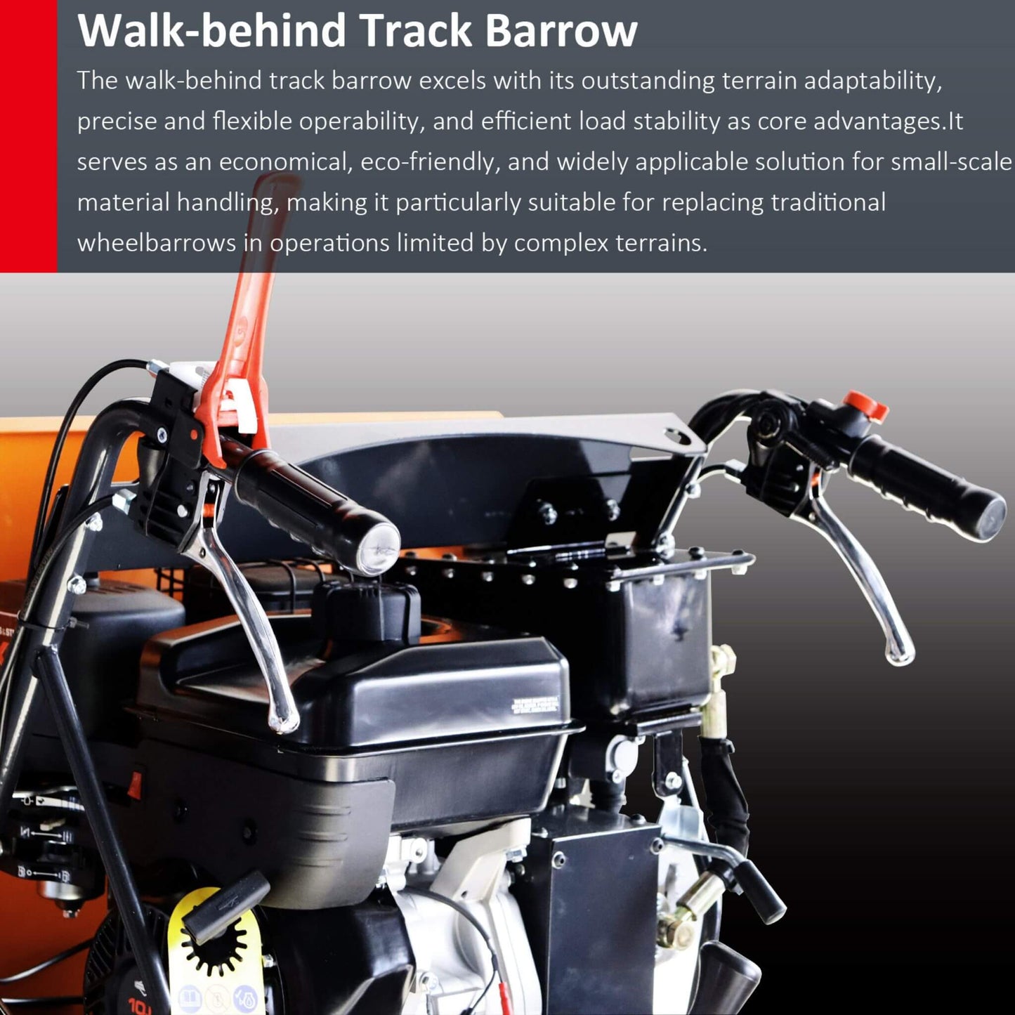 Heavy-Duty 1100LBS 10HP Gas-Powered Track Barrow with Hydraulic Assist