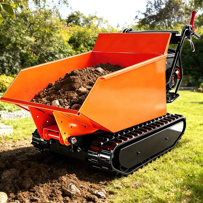 Heavy-Duty 1100LBS 10HP Gas-Powered Track Barrow with Hydraulic Assist