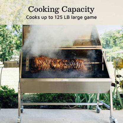 Heavy-Duty Commercial 125 LB Portable Electric Stainless Steel Hooded BBQ Rotisserie Grill with Viewing Window