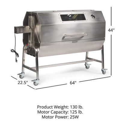 Heavy-Duty Commercial 125 LB Portable Electric Stainless Steel Hooded BBQ Rotisserie Grill with Viewing Window