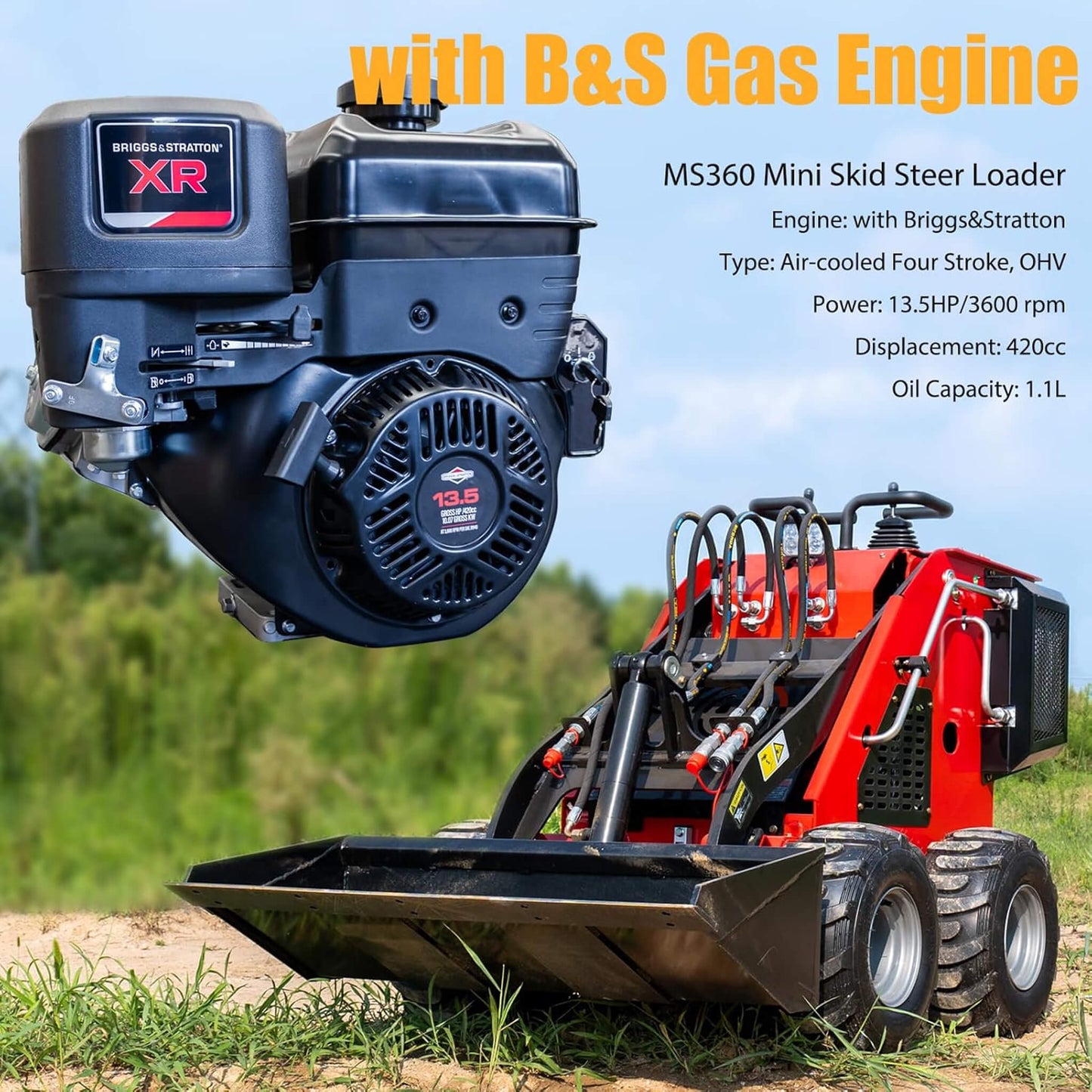 Heavy-Duty 13.5HP Mini Gas Skid Steer Loader with Wide Bucket
