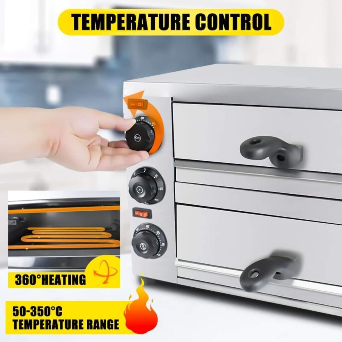 Heavy-Duty 14-Inch Commercial Stainless Steel Electric 2-Tier Tabletop Pizza Oven with Timer