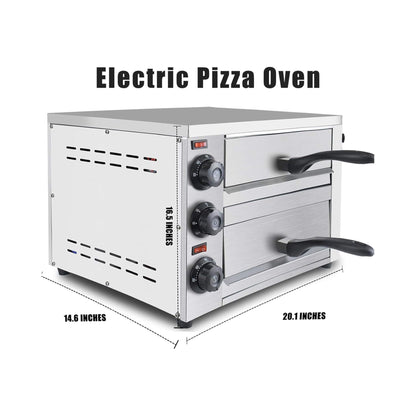 Heavy-Duty 14-Inch Commercial Stainless Steel Electric 2-Tier Tabletop Pizza Oven with Timer