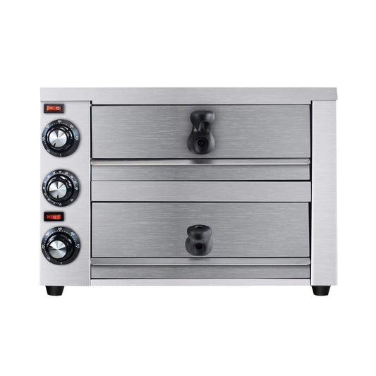 Heavy-Duty 14-Inch Commercial Stainless Steel Electric 2-Tier Tabletop Pizza Oven with Timer