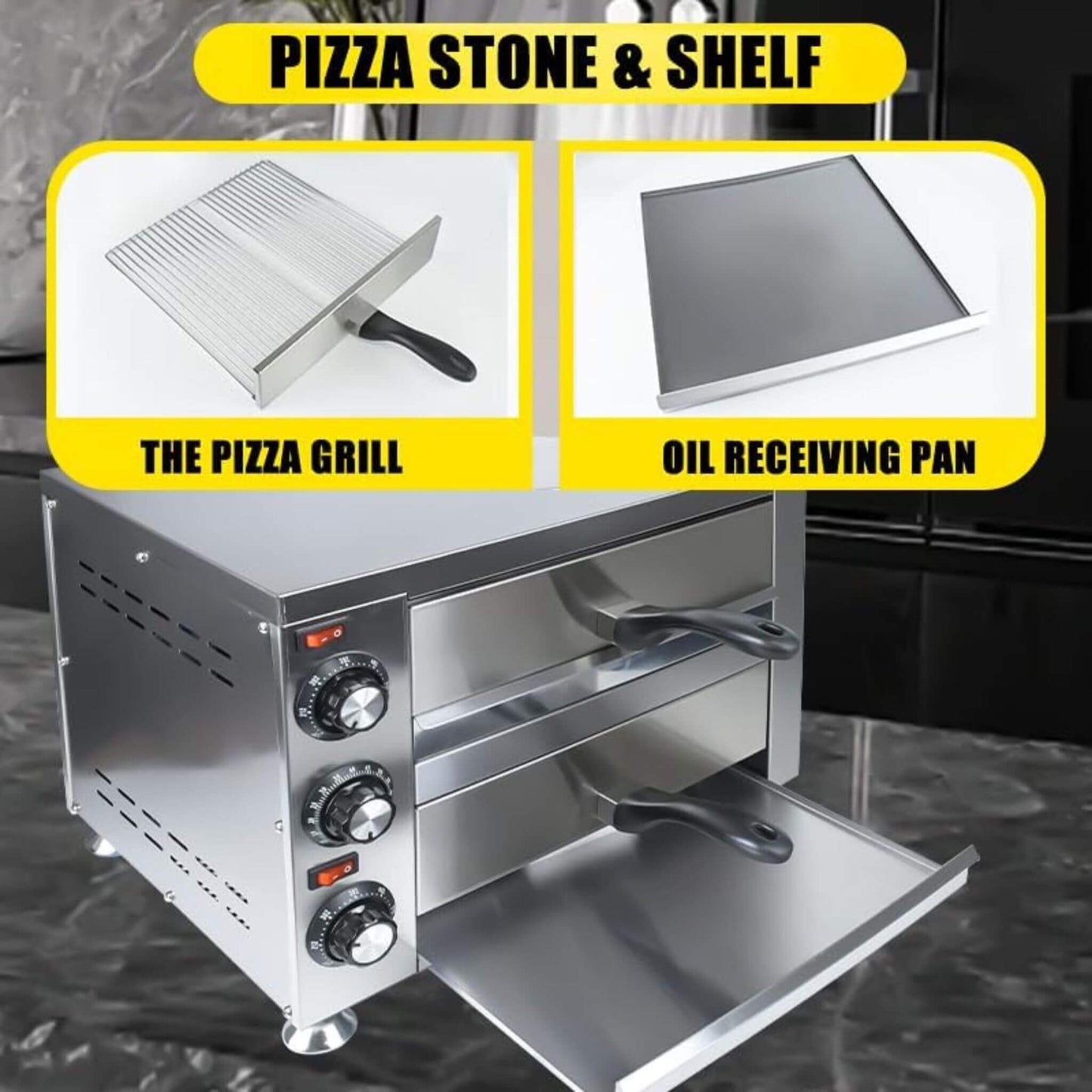 Heavy-Duty 14-Inch Commercial Stainless Steel Electric 2-Tier Tabletop Pizza Oven with Timer