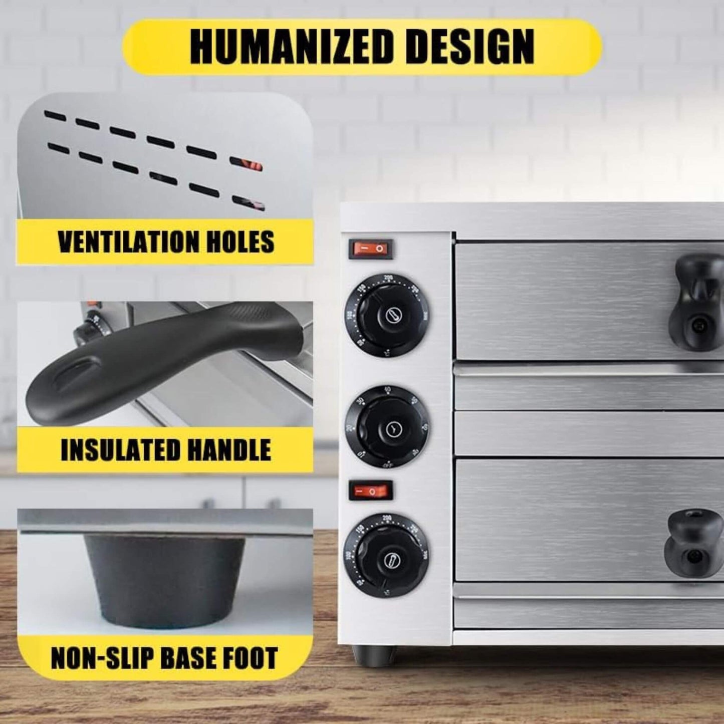 Heavy-Duty 14-Inch Commercial Stainless Steel Electric 2-Tier Tabletop Pizza Oven with Timer