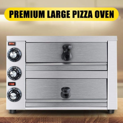 Heavy-Duty 14-Inch Commercial Stainless Steel Electric 2-Tier Tabletop Pizza Oven with Timer