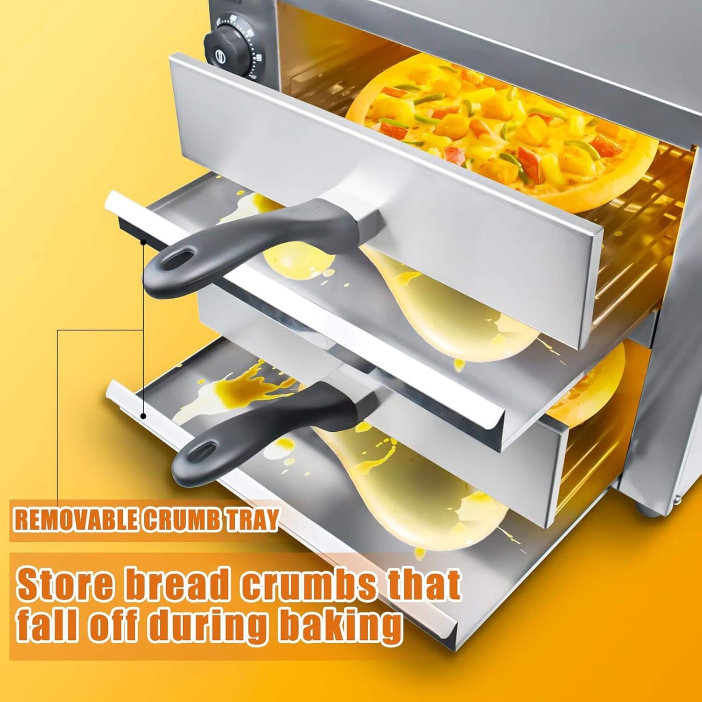 Heavy-Duty 14-Inch Commercial Stainless Steel Electric 2-Tier Tabletop Pizza Oven with Timer