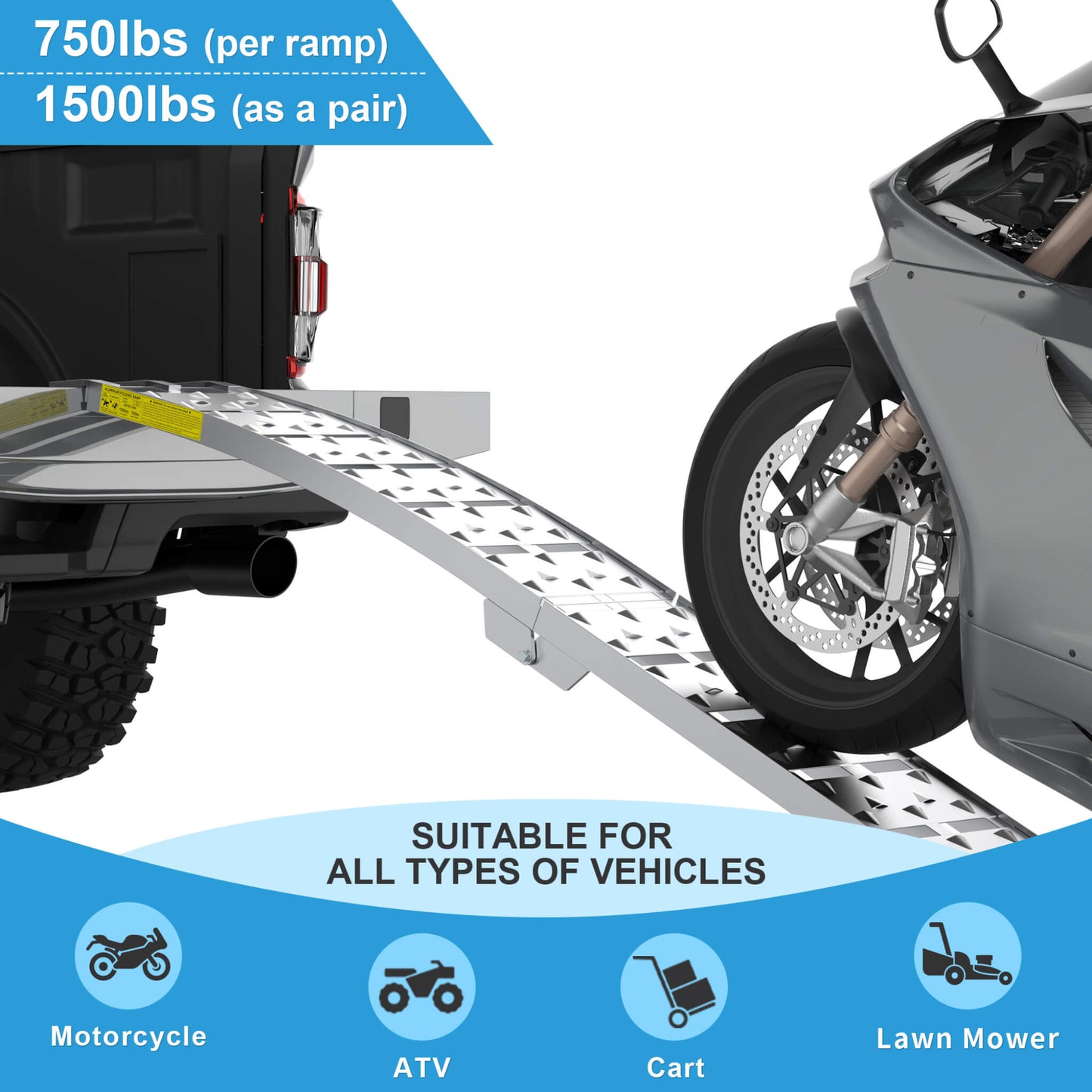 Heavy-Duty 1500LB 7.5FT Folding Aluminum Loading Ramps Set