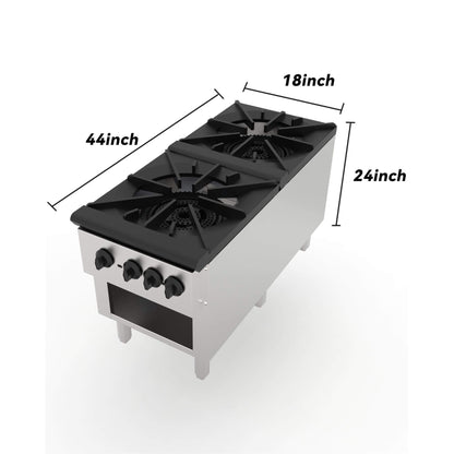 Heavy Duty 18K BTU Commercial 2-Burner Stainless Steel Gas Stove Range