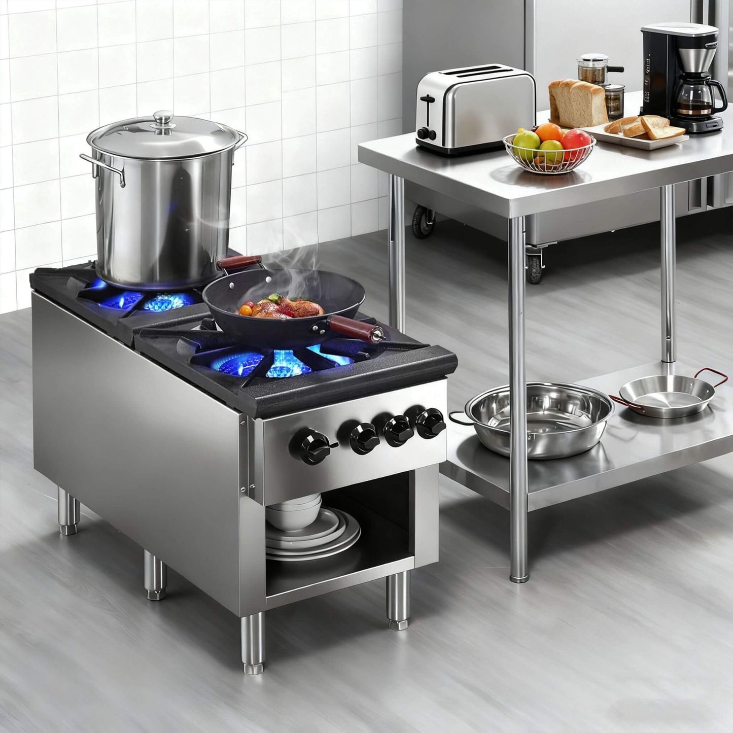 Heavy Duty 18K BTU Commercial 2-Burner Stainless Steel Gas Stove Range