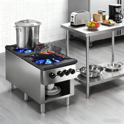 Heavy Duty 18K BTU Commercial 2-Burner Stainless Steel Gas Stove Range