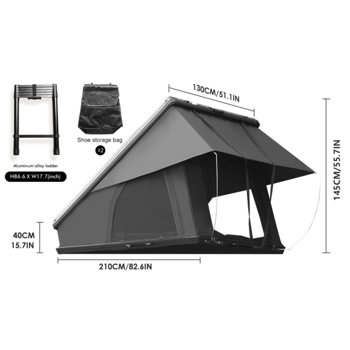 Trailora Heavy-Duty 2-3 Person Hardshell Rooftop Tent with Ladder