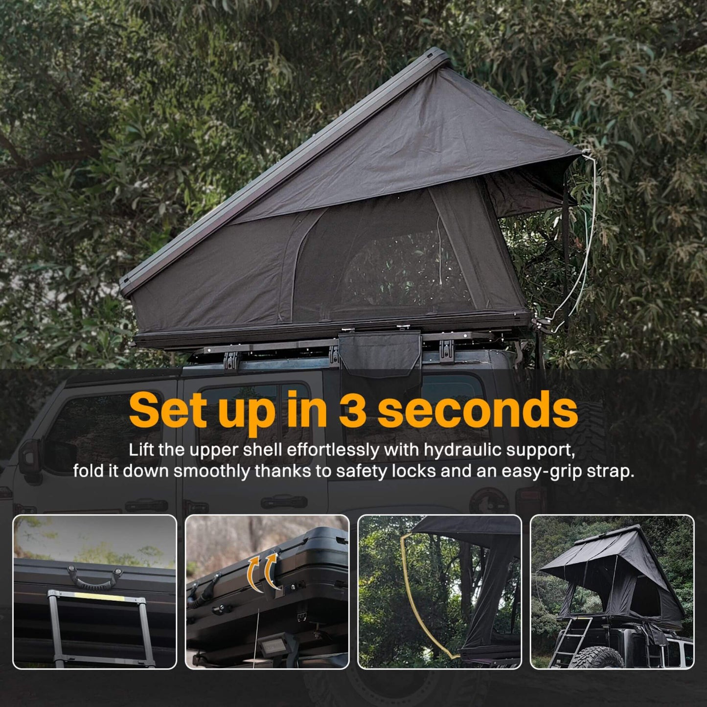 Trailora Heavy-Duty 2-3 Person Hardshell Rooftop Tent with Ladder