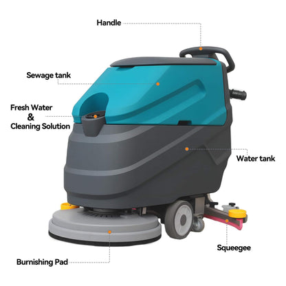 Heavy-Duty 22-Inch Industrial Walk-Behind Floor Scrubber with Squeegee Suction