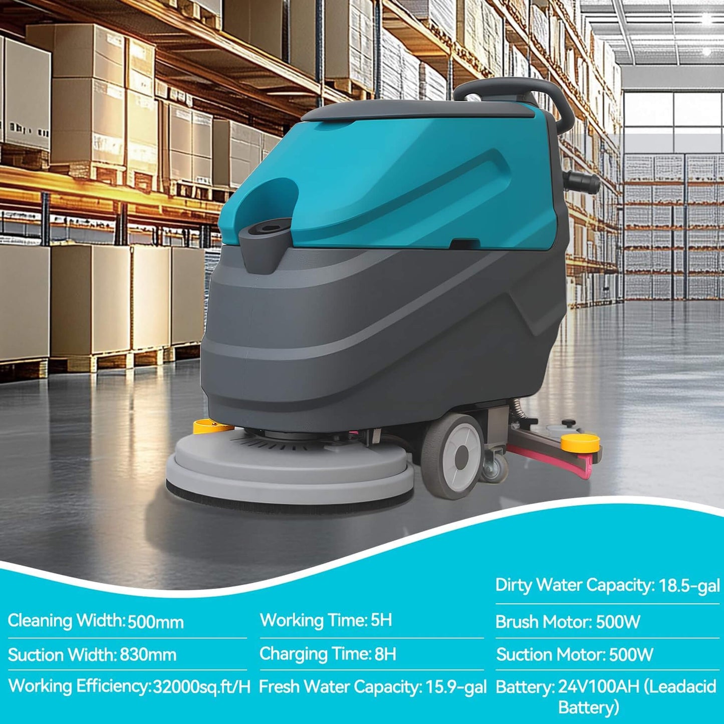 Heavy-Duty 22-Inch Industrial Walk-Behind Floor Scrubber with Squeegee Suction