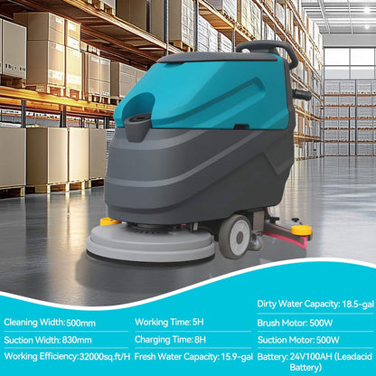 Heavy-Duty 22-Inch Industrial Walk-Behind Floor Scrubber with Squeegee Suction