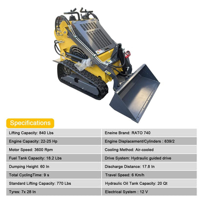 Heavy-Duty 23HP Mini Triangular Skid Steer Bucket Loader