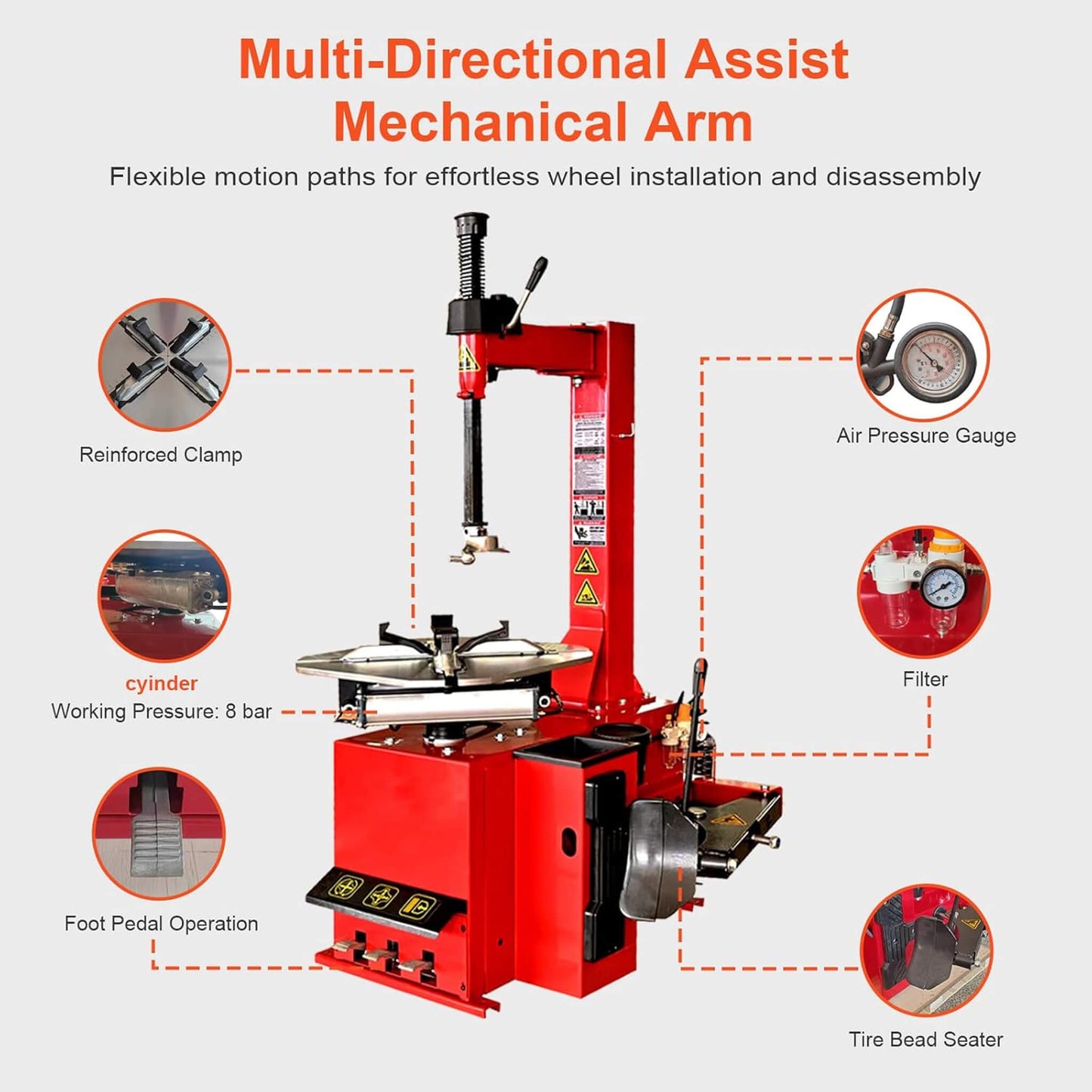 Heavy-Duty 24-Inch Industrial Semi-Automatic Tire Changer with Bead Blaster and Rim Clamp
