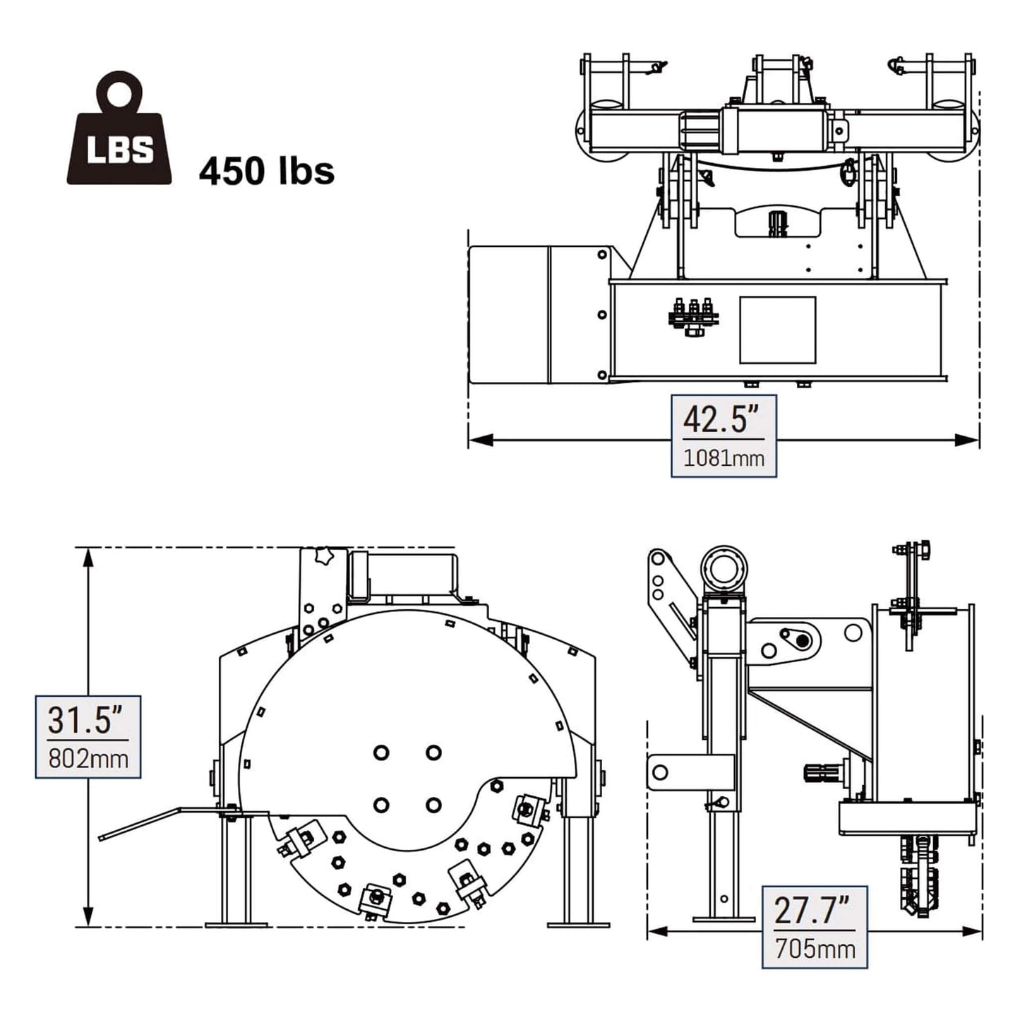 Heavy-Duty 3-Point PTO Powered Stump Root Grinder for 15-45HP Tractors [PTO Shaft Included]