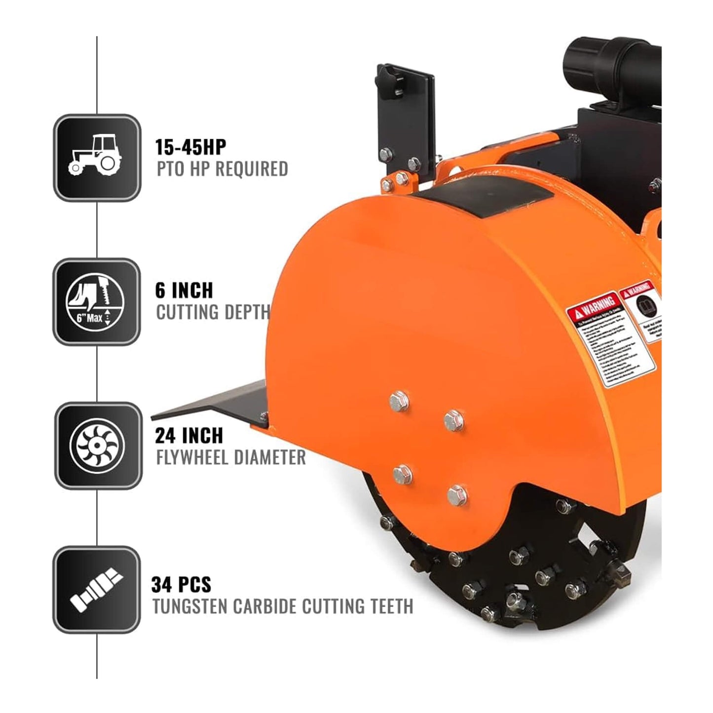 Heavy-Duty 3-Point PTO Powered Stump Root Grinder for 15-45HP Tractors [PTO Shaft Included]
