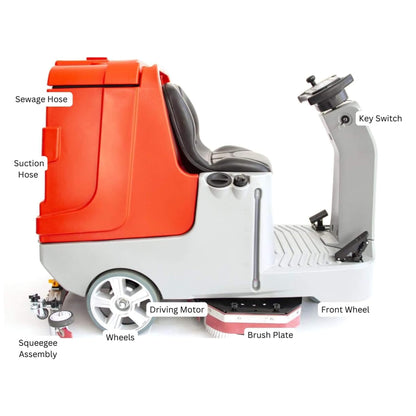 Heavy-Duty 34-Inch Industrial Ride-On Floor Scrubber Machine