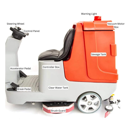 Heavy-Duty 34-Inch Industrial Ride-On Floor Scrubber Machine