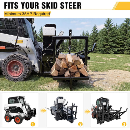 Heavy-Duty 35T All-In-One Firewood Processor and Log Lifter Skid Steer Attachment