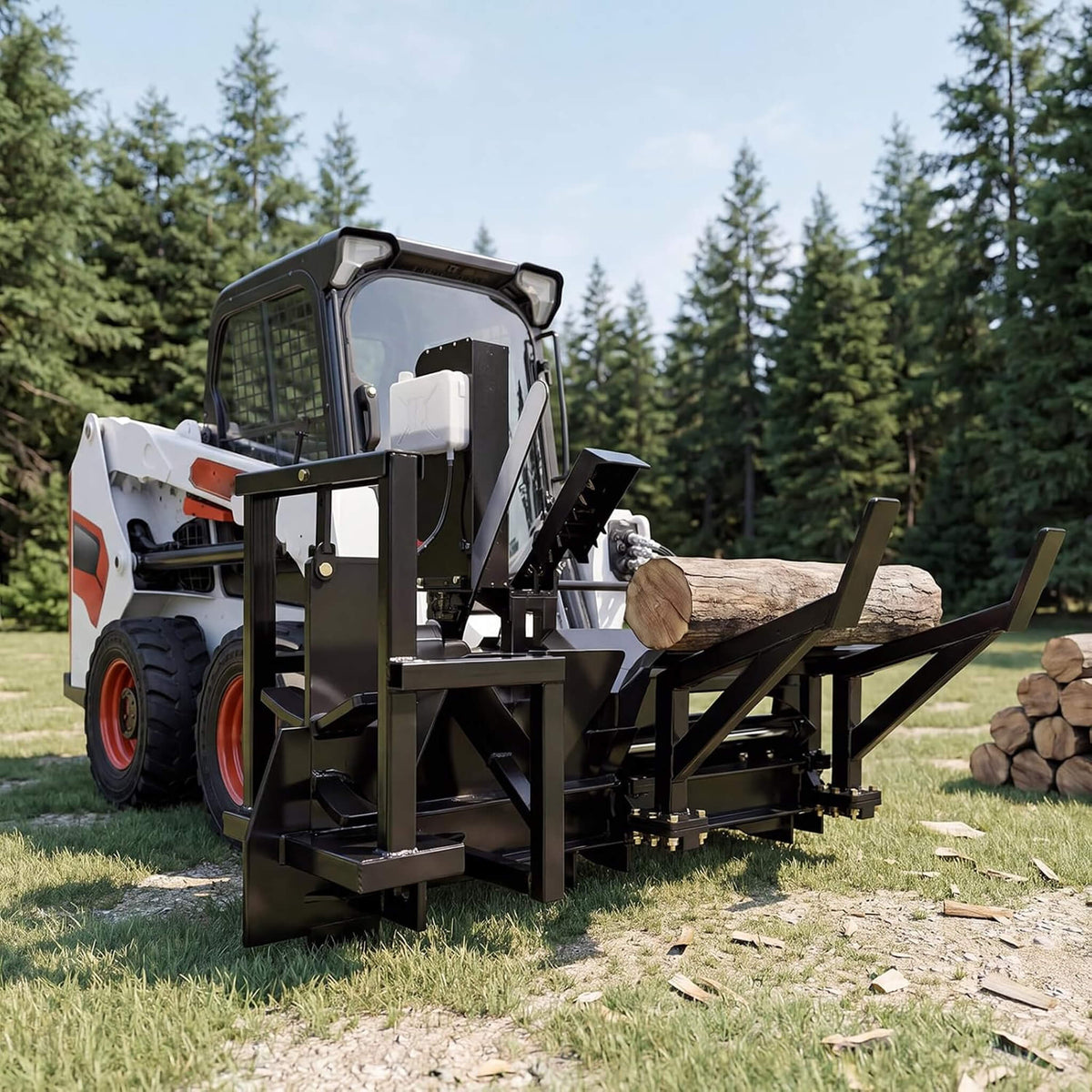 Heavy-Duty 35T All-In-One Firewood Processor and Log Lifter Skid Steer Attachment