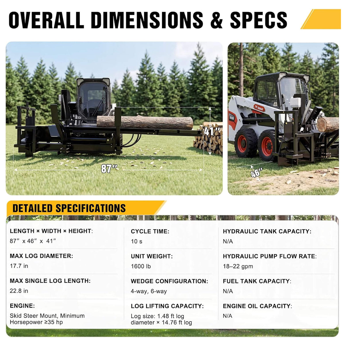 Heavy-Duty 35T All-In-One Firewood Processor and Log Lifter Skid Steer Attachment