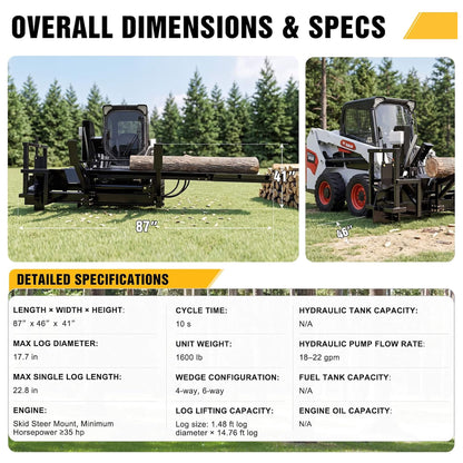 Heavy-Duty 35T All-In-One Firewood Processor and Log Lifter Skid Steer Attachment
