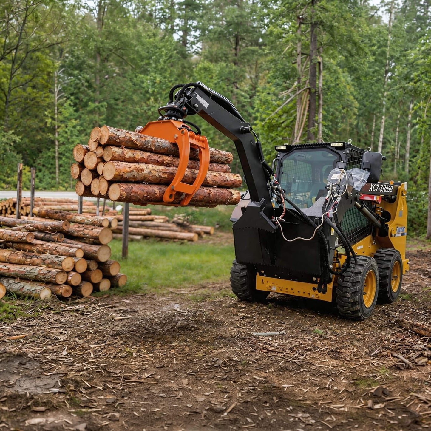 Heavy-Duty 360-Degree Rotating Log Grapple Skid Steer Attachment