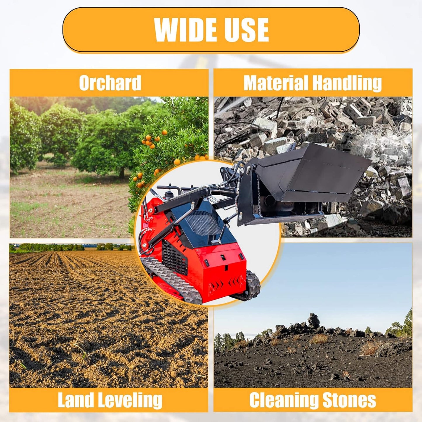 Heavy-Duty 4-In-1 Multipurpose Mini Skid Steer Bucket Combo Attachment