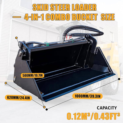 Heavy-Duty 4-In-1 Multipurpose Mini Skid Steer Bucket Combo Attachment