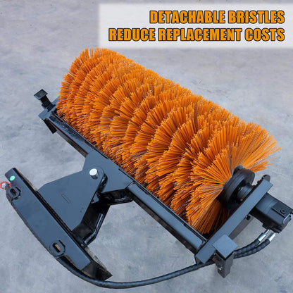 Heavy-Duty 41-Inch Hydraulic Skid Steer Broom Sweeper Attachment with Angle Tilt
