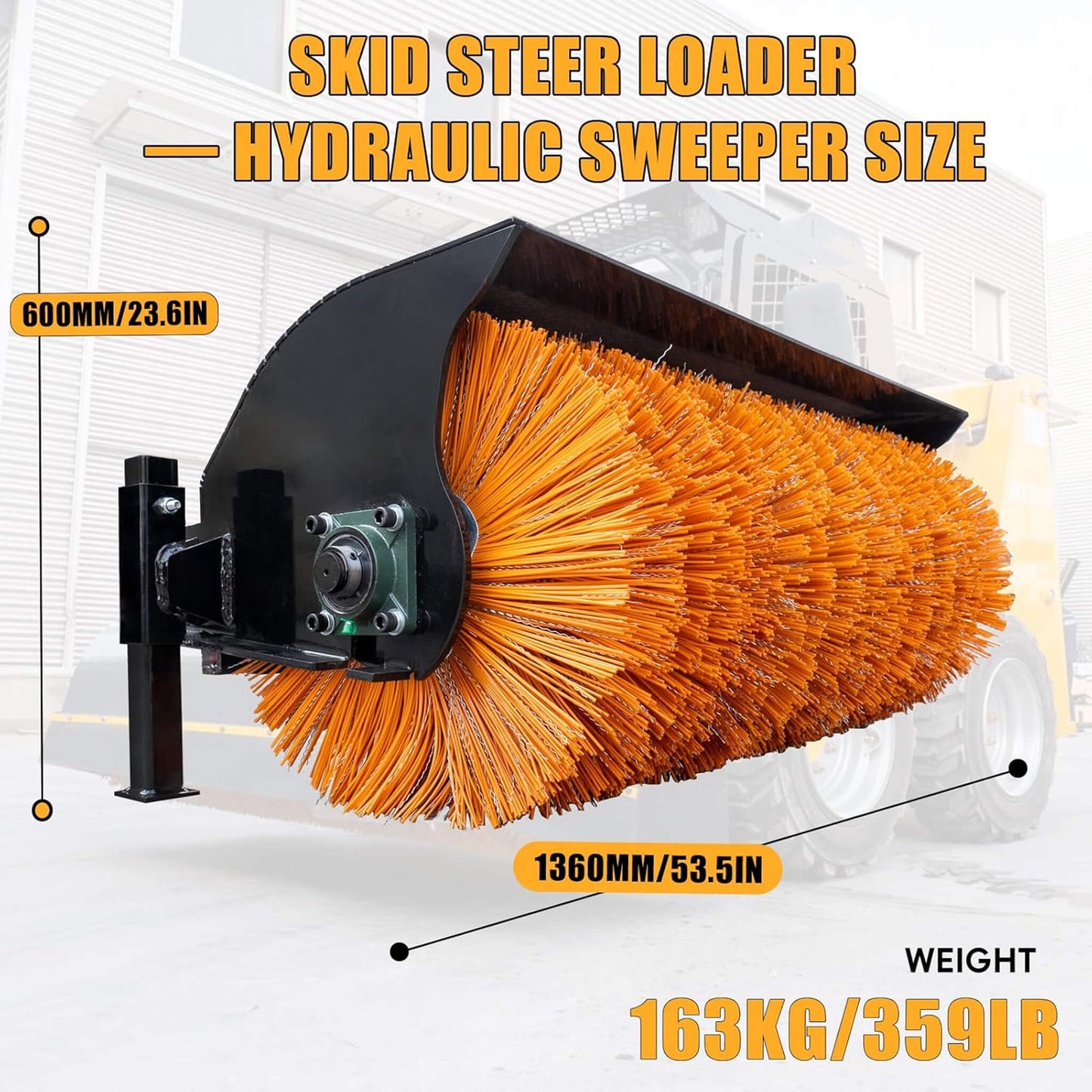Heavy-Duty 41-Inch Hydraulic Skid Steer Broom Sweeper Attachment with Angle Tilt