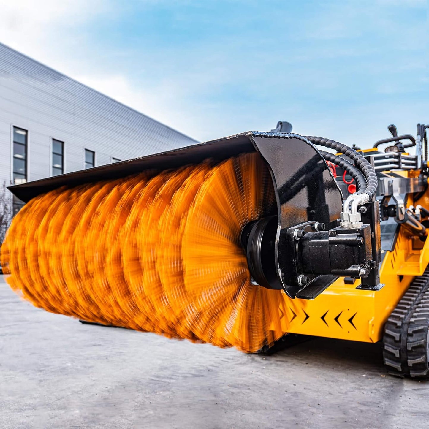 Heavy-Duty 41-Inch Hydraulic Skid Steer Broom Sweeper Attachment with Angle Tilt