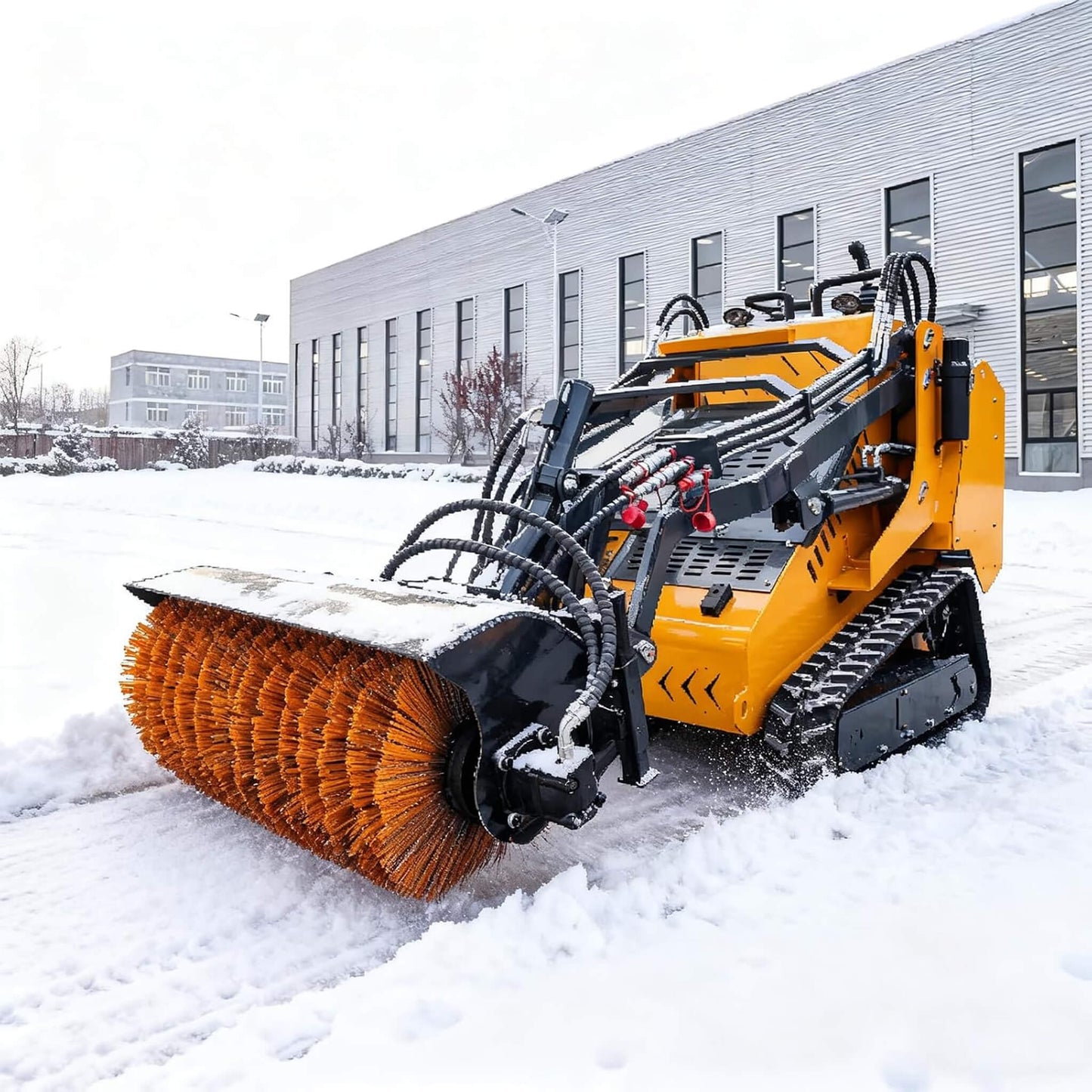 Heavy-Duty 41-Inch Hydraulic Skid Steer Broom Sweeper Attachment with Angle Tilt