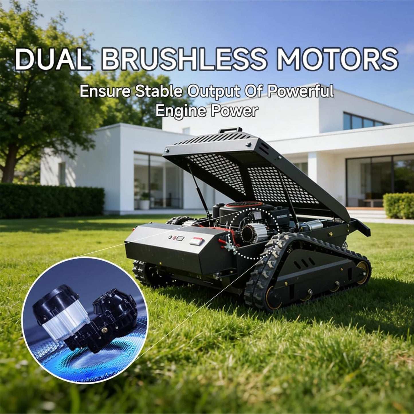 Heavy-Duty 452CC 31-Inch Remote-Controlled Tracked Lawn Mower