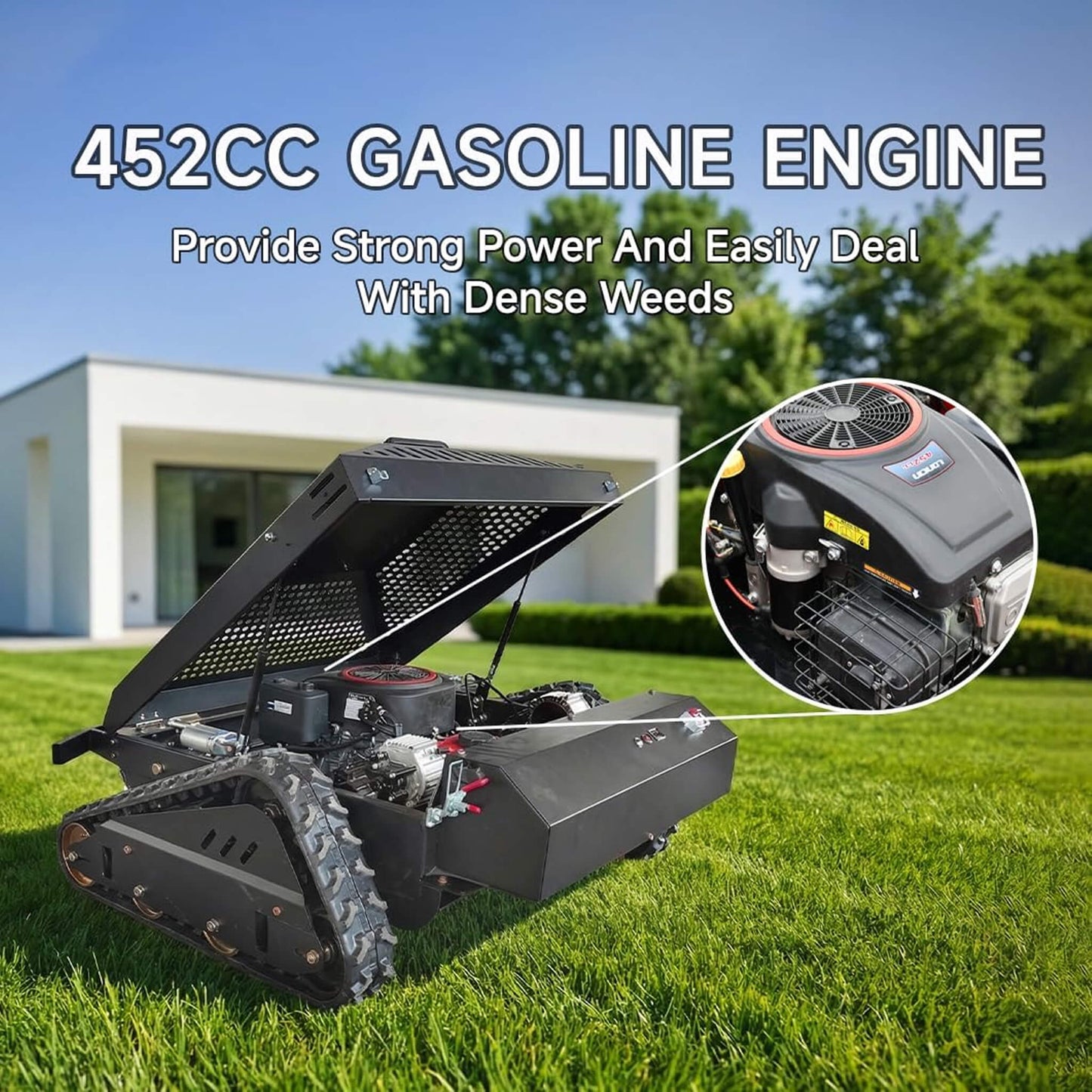 Heavy-Duty 452CC 31-Inch Remote-Controlled Tracked Lawn Mower