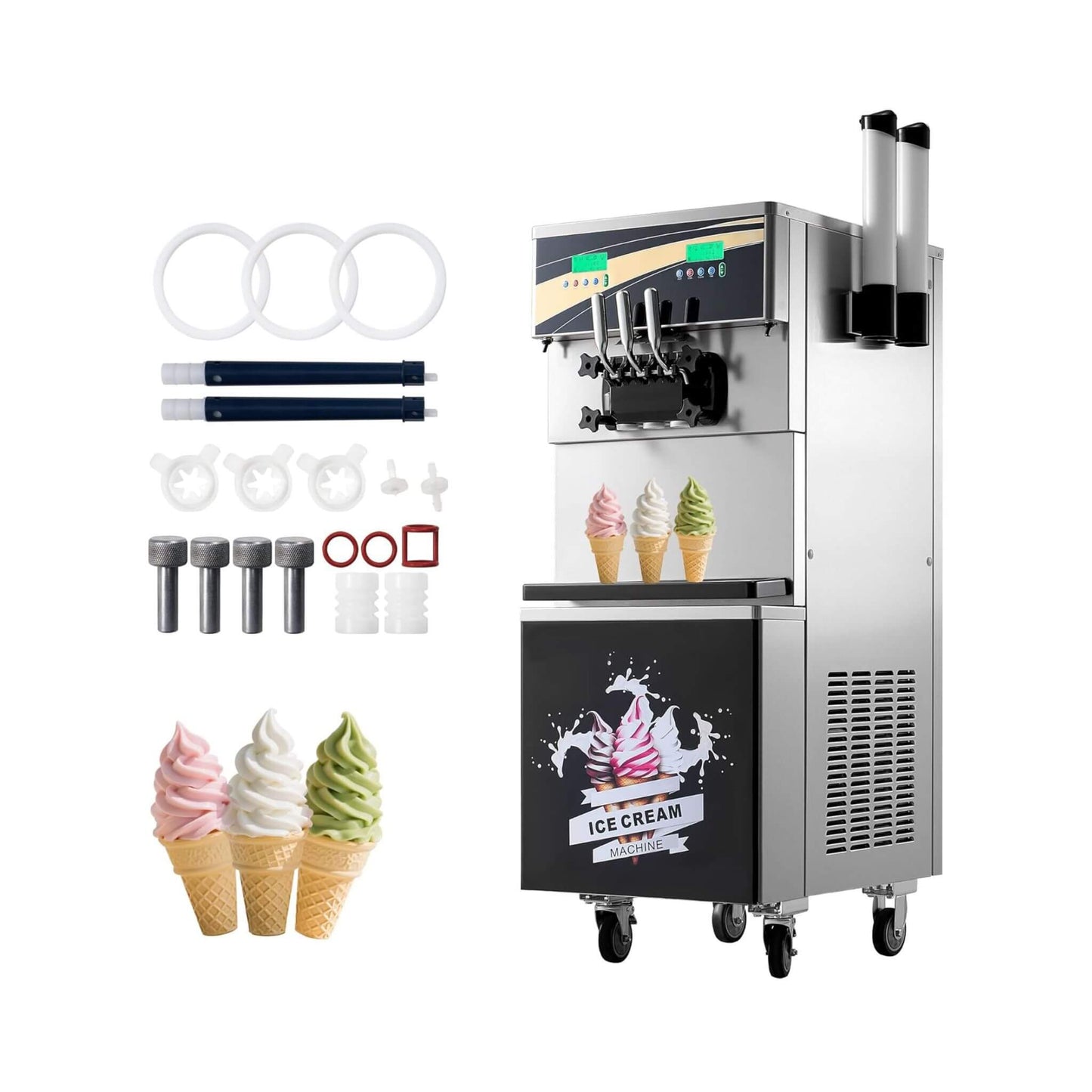 Heavy-Duty 45L/H 3-Flavor Dual Compressor Commercial Soft Serve Ice Cream Machine