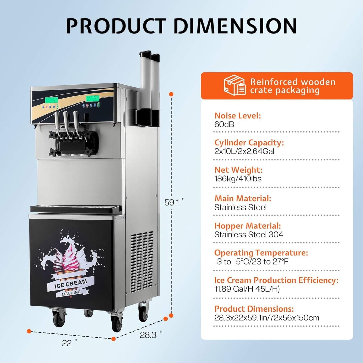 Heavy-Duty 45L/H 3-Flavor Dual Compressor Commercial Soft Serve Ice Cream Machine