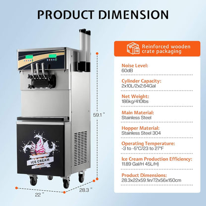 Heavy-Duty 45L/H 3-Flavor Dual Compressor Commercial Soft Serve Ice Cream Machine