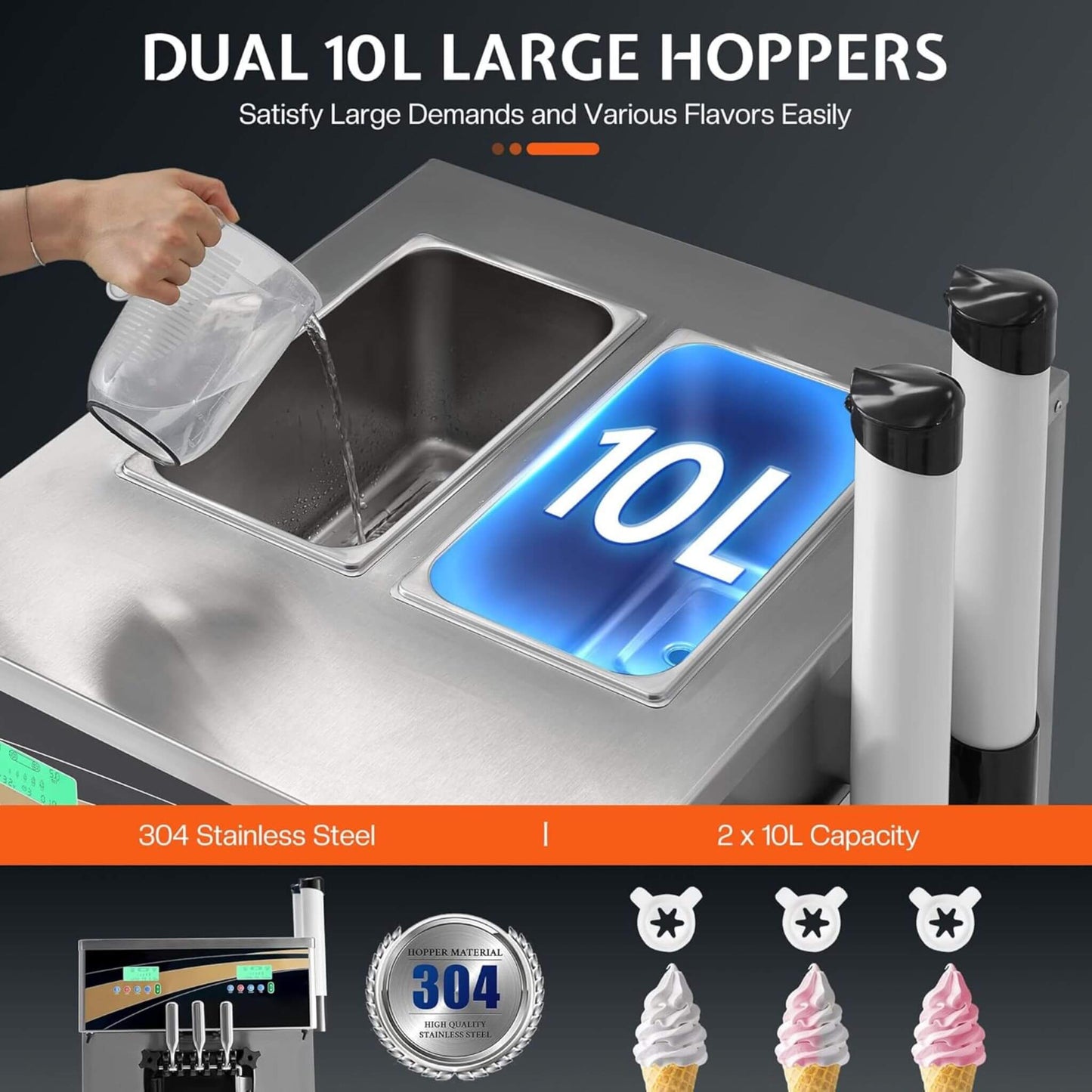 Heavy-Duty 45L/H 3-Flavor Dual Compressor Commercial Soft Serve Ice Cream Machine
